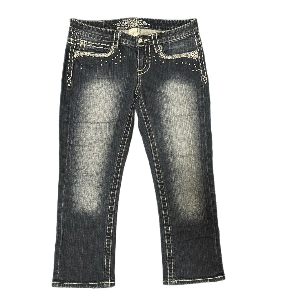 Maurices Dark Blue Bling Rhinestone Low Rise Capri Jeans Size 5/6 Y2K